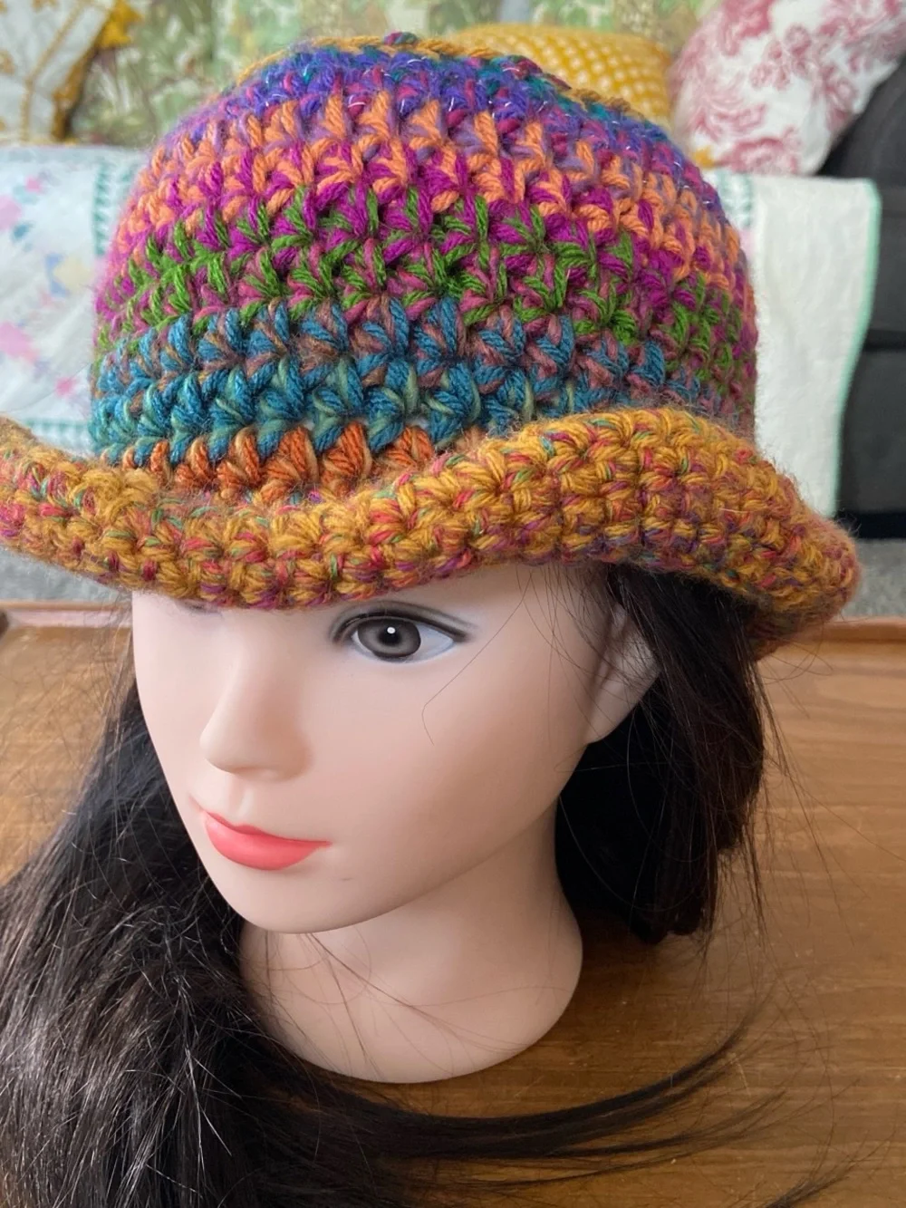 Multi-Color Crochet Bucket Hat - Women